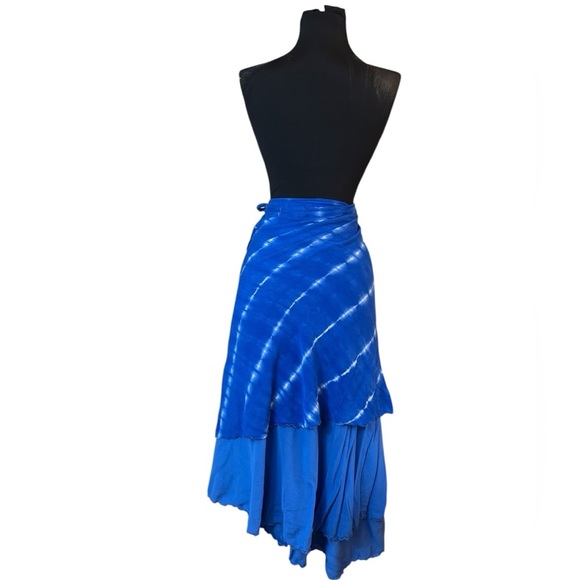 Y2K Royal Blue Tie Dye Handmade Rayon Wrap Skirt - Picture 6 of 9